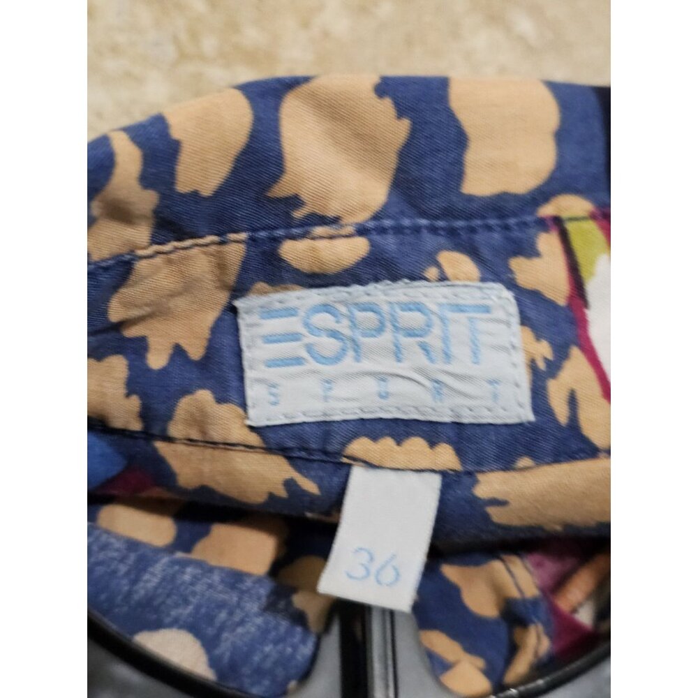 Vintage Esprit Abstract Print Button Down Shirt Polynosic Blue Medium Rare Retro - Picture 5 of 7